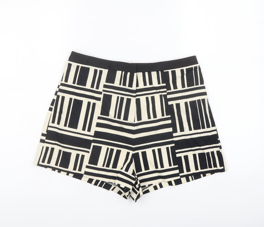 River Island Womens Black Geometric Cotton Basic Shorts Size 10 L3 in Regular Zip