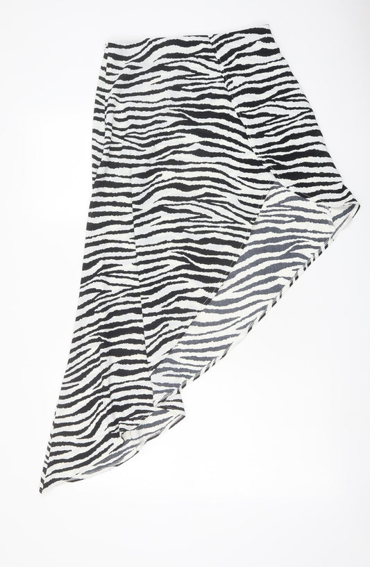 PRETTYLITTLETHING Womens Black Animal Print Polyester Swing Skirt Size 8 Zip - Zebra pattern