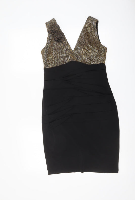 Valerie Bertinelli Womens Black Polyester Pencil Dress Size 6 V-Neck Pullover