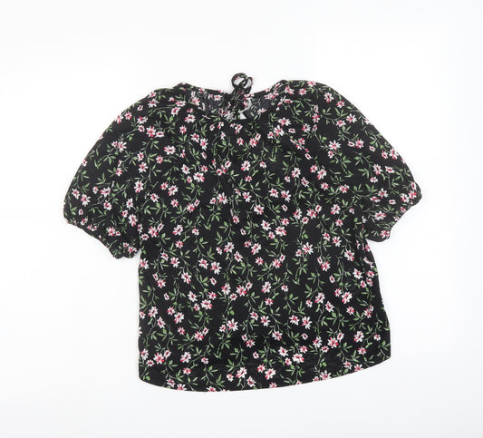 Only Womens Black Floral Polyester Basic Blouse Size XS Round Neck