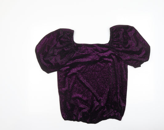 M&Co Womens Purple Polyester Basic T-Shirt Size 12 Round Neck