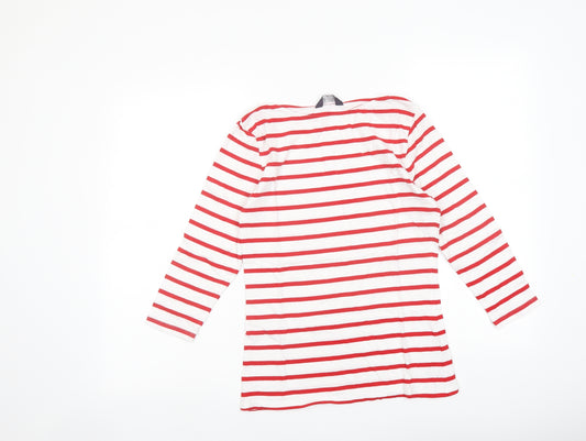 Marks and Spencer Womens Red Striped Cotton Basic T-Shirt Size 10 Round Neck