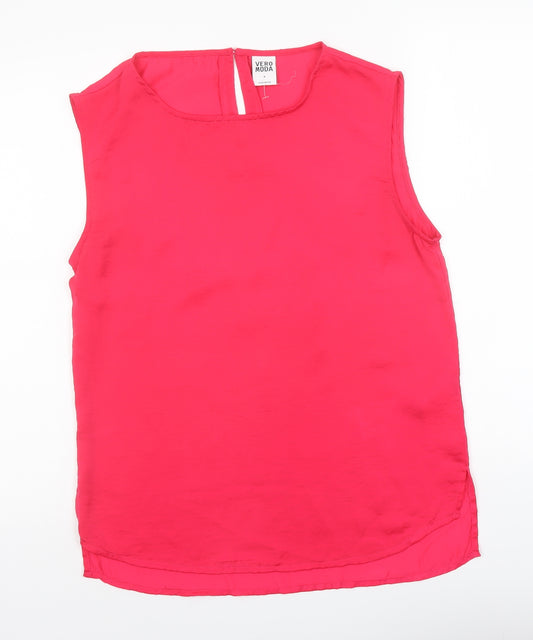 VERO MODA Womens Pink Polyester Basic Tank Size M Round Neck