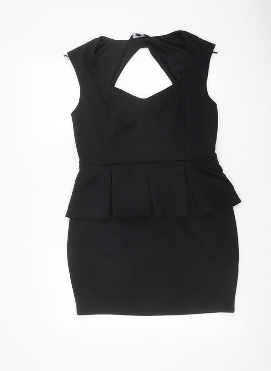 New Look Womens Black Polyester Mini Size 16 Square Neck Zip - Peplum