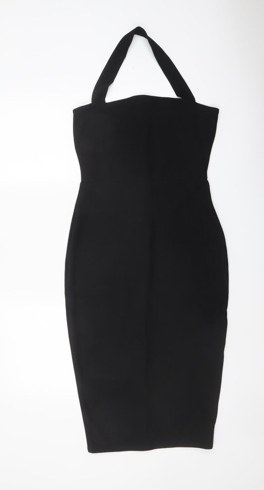 Boohoo Womens Black Polyester Bodycon Size 10 Halter Zip