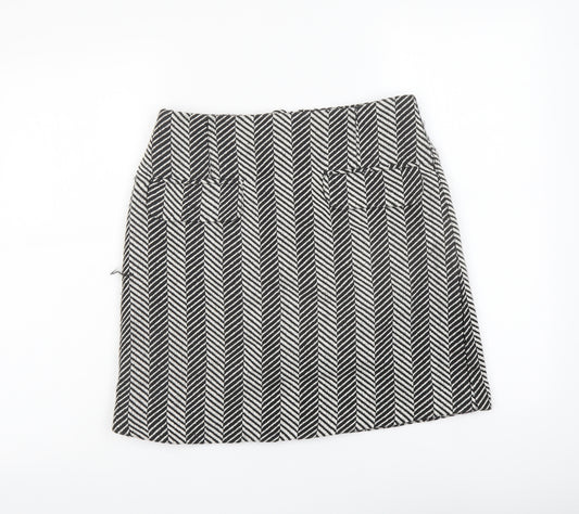 Warehouse Womens Black Geometric Acrylic A-Line Skirt Size 10 Zip