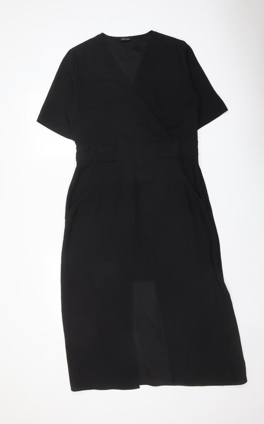 River Island Womens Black Polyester A-Line Size 12 V-Neck Zip
