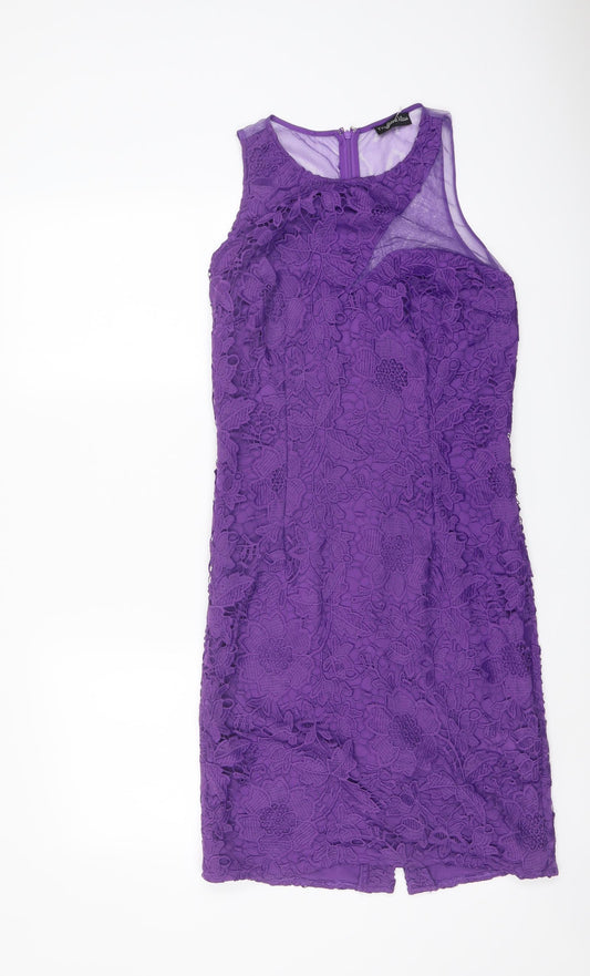 Myleene Klass Womens Purple Polyester Shift Size 8 Round Neck Zip