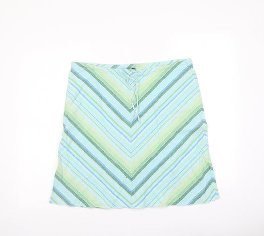 H&M Womens Blue Geometric Linen A-Line Skirt Size 14 Drawstring