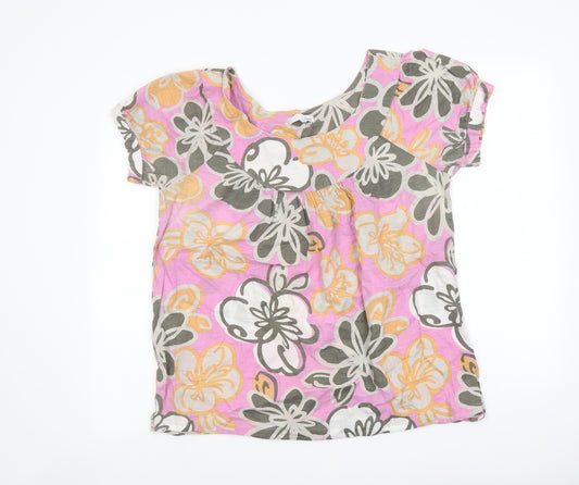 NEXT Womens Multicoloured Floral Cotton Basic T-Shirt Size 16 Boat Neck