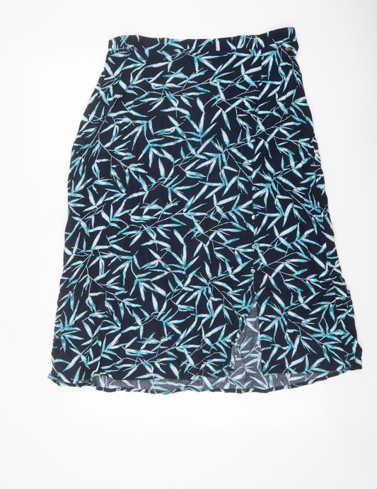 TIGI Womens Blue Geometric Viscose A-Line Skirt Size 14 - Leaf pattern