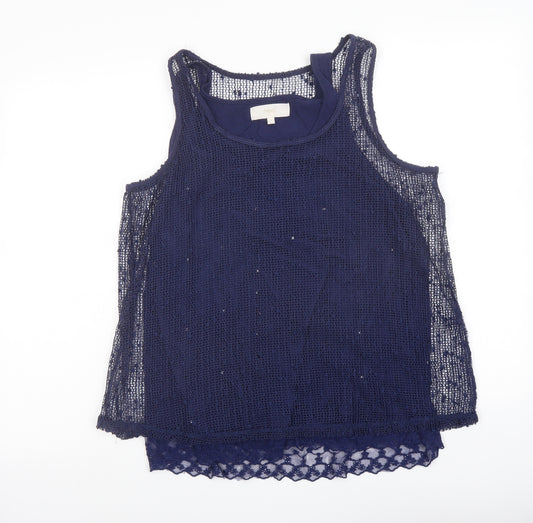 NEXT Womens Blue Polyester Basic Tank Size 12 Scoop Neck - Crochet Overlay