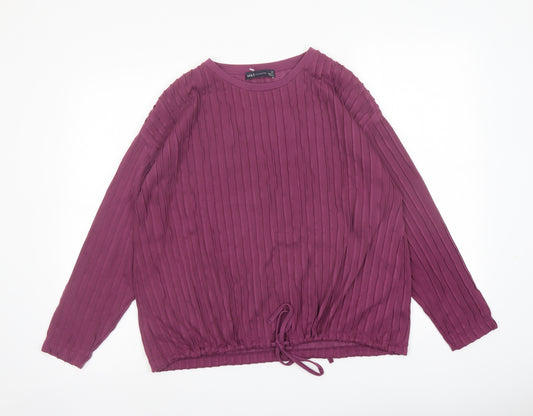 Marks and Spencer Womens Purple Polyester Basic T-Shirt Size 10 Boat Neck - Drawstring Hem Textured