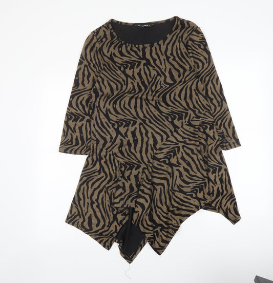 Roman Womens Brown Animal Print Polyester Tunic Blouse Size 10 Boat Neck - Asymmetric