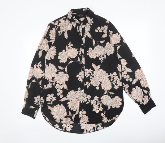 Dorothy Perkins Womens Black Floral Polyester Basic Button-Up Size 8 Collared