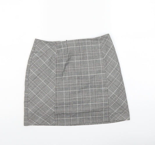 H&M Womens Grey Plaid Polyester A-Line Skirt Size 8 Zip