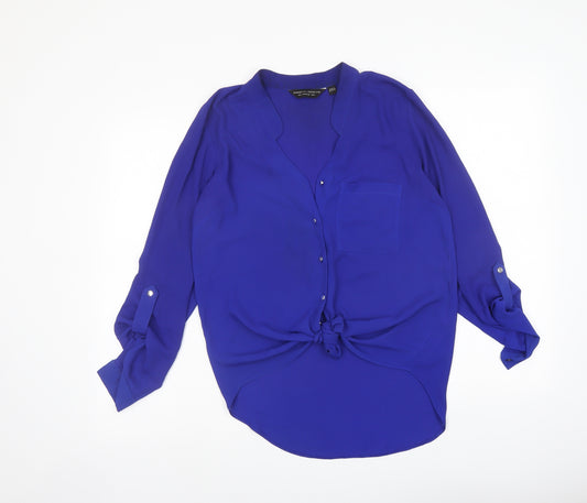 Dorothy Perkins Womens Blue Polyester Basic Button-Up Size 8 V-Neck