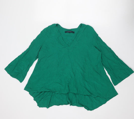 French Connection Womens Green Viscose Basic Blouse Size M V-Neck
