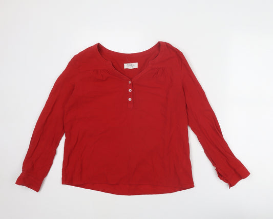 Thought Womens Red Cotton Basic Blouse Size 12 V-Neck