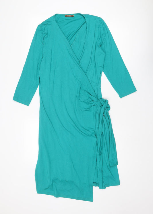Artigiano Womens Blue Viscose Wrap Dress Size 16 V-Neck Tie