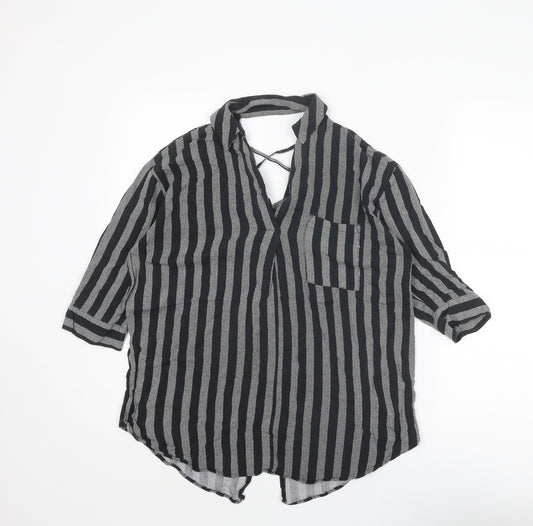 River Island Womens Black Striped Viscose Basic Blouse Size 8 Collared