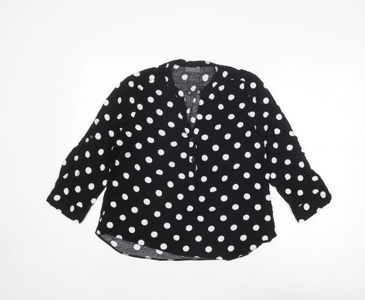 Yessica Womens Black Polka Dot Polyester Basic Blouse Size 14 V-Neck