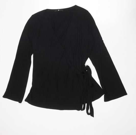 Very Womens Black Polyester Wrap Blouse Size 22 V-Neck - Ribbed
