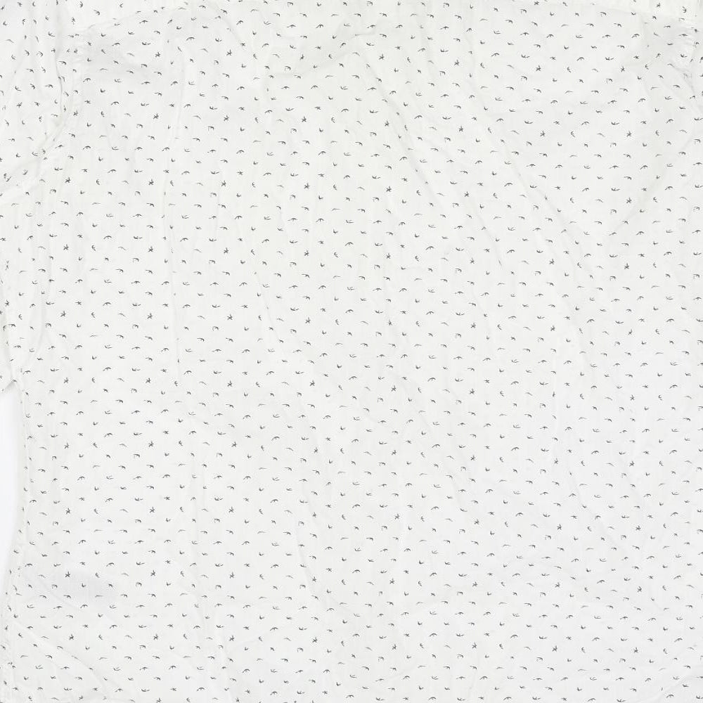 Selected Homme Mens White Geometric Cotton Button-Up Size XL Collared Button