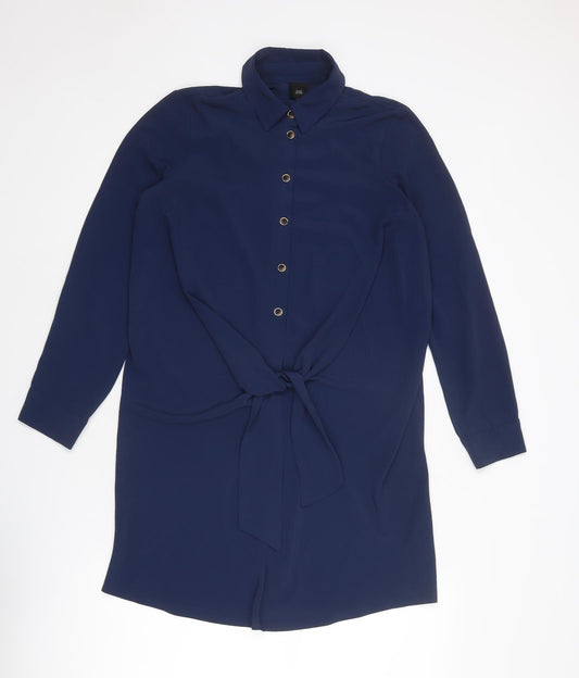 River Island Womens Blue Polyester Shirt Dress Size 8 Collared Button - Twist Detail
