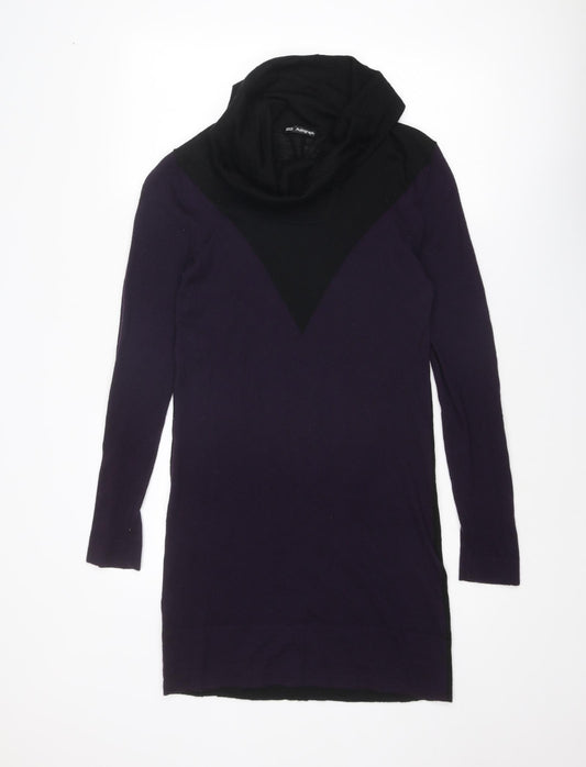Autograph Womens Purple Geometric Wool Jumper Dress Size 12 V-Neck Pullover