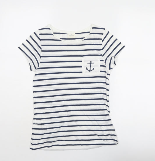 Hartford Womens White Striped Cotton Basic T-Shirt Size 6 Scoop Neck - Anchor