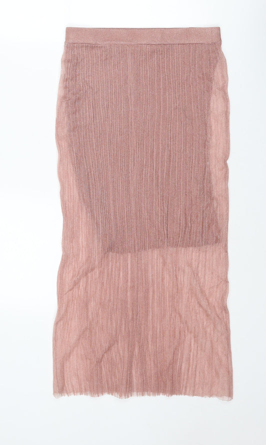 Zara Womens Pink Polyamide Pleated Skirt Size S - Sheer overlay