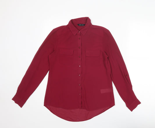 New Look Womens Red Polyester Basic Button-Up Size 8 Collared