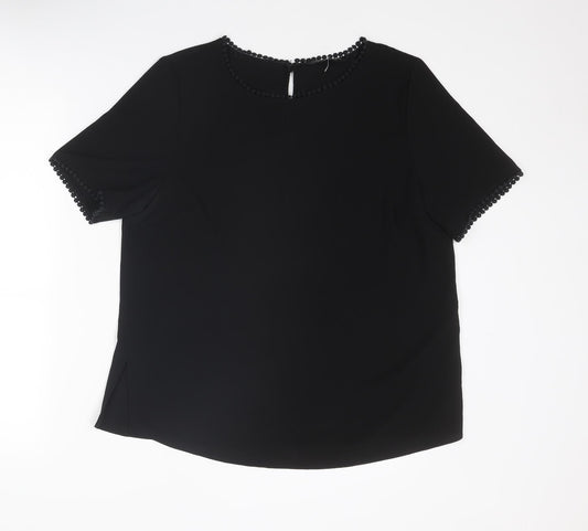 Dorothy Perkins Womens Black Polyester Basic T-Shirt Size 14 Round Neck