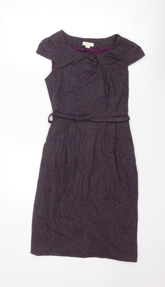 Monsoon Womens Purple Wool Jumper Dress Size 10 Boat Neck Zip