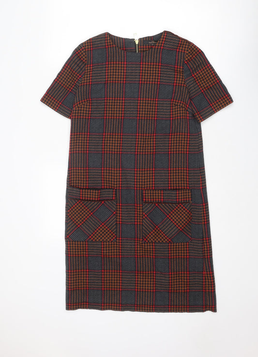 NEXT Womens Multicoloured Plaid Polyester Shift Size 8 Boat Neck Zip