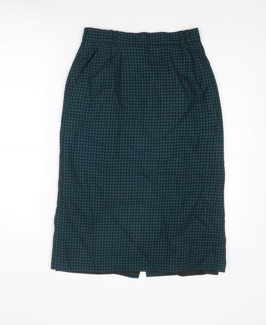 Loretta Bloom Womens Blue Geometric Wool A-Line Skirt Size 12 Zip - Houndstooth pattern