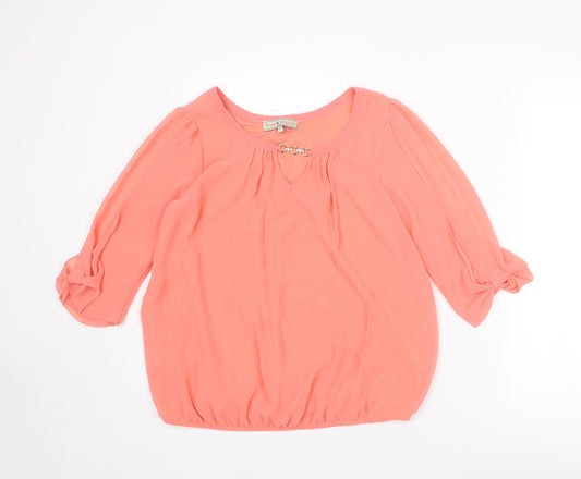 Dorothy Perkins Womens Pink Polyester Basic Blouse Size 12 Round Neck