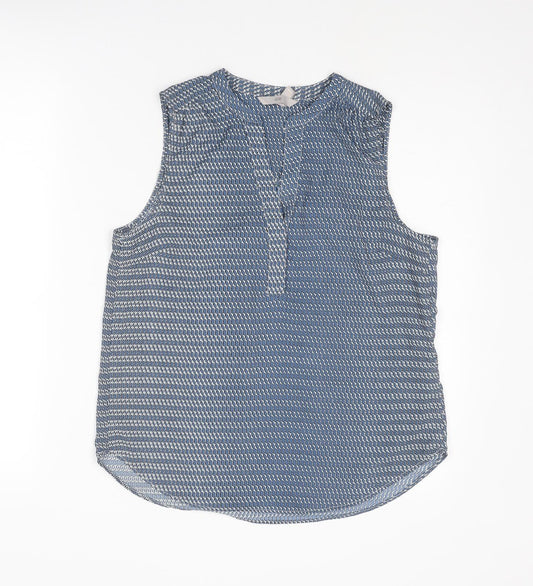 H&M Womens Blue Geometric Polyester Basic Blouse Size 8 V-Neck
