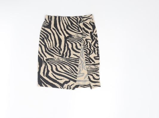 PRETTYLITTLETHING Womens Beige Animal Print Polyester A-Line Skirt Size 6 - Tiger pattern