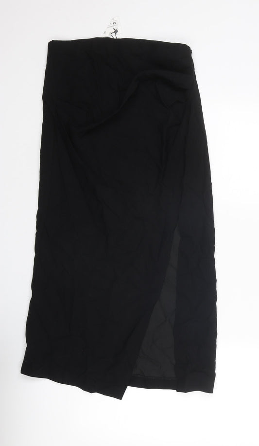 Zara Womens Black Viscose A-Line Skirt Size M Zip