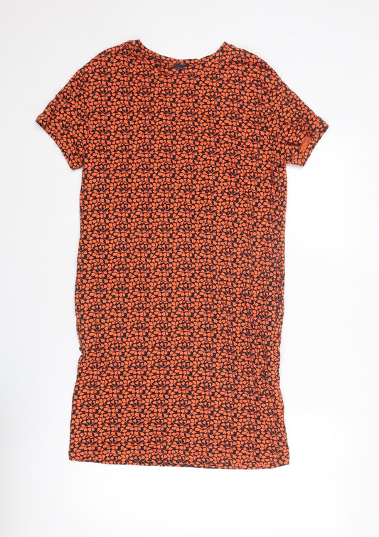 Marks and Spencer Womens Orange Geometric Cotton T-Shirt Dress Size 8 Round Neck Pullover