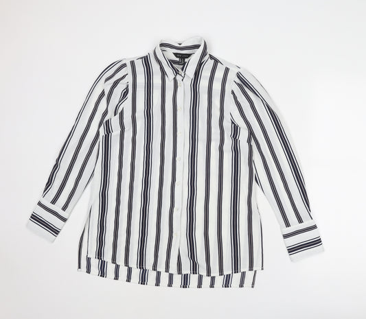 New Look Womens White Striped Polyester Basic Button-Up Size 8 Collared