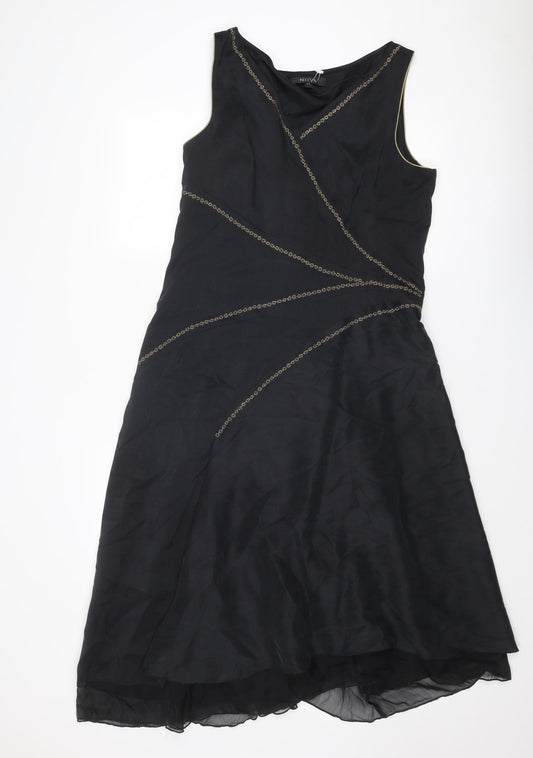 Nitya Womens Black Silk Fit & Flare Size 16 V-Neck Zip