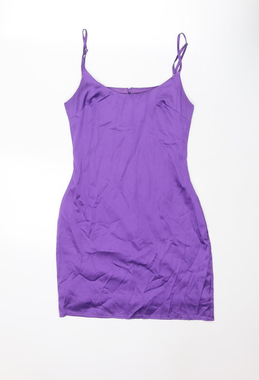 Missguided Womens Purple Polyester Mini Size 8 Scoop Neck Zip