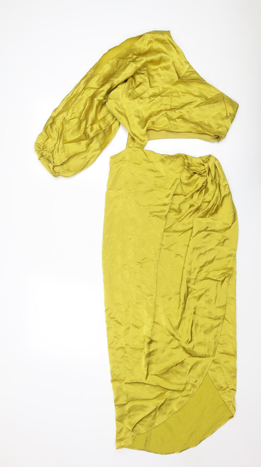Zara Womens Yellow Polyester Bodycon Size S One Shoulder Zip - Asymmetric Neckline