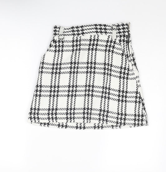 Lost Ink Womens White Plaid Polyester A-Line Skirt Size 8 Zip