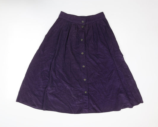 St Michael Womens Purple Cotton Swing Skirt Size 14 Button