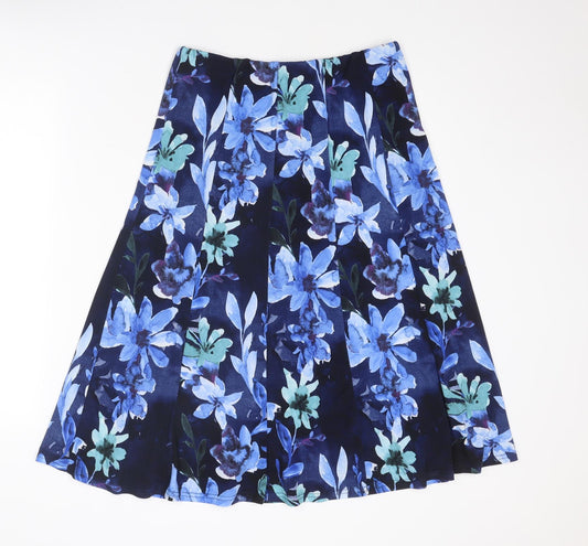 Divine Womens Blue Floral Polyester Swing Skirt Size 12