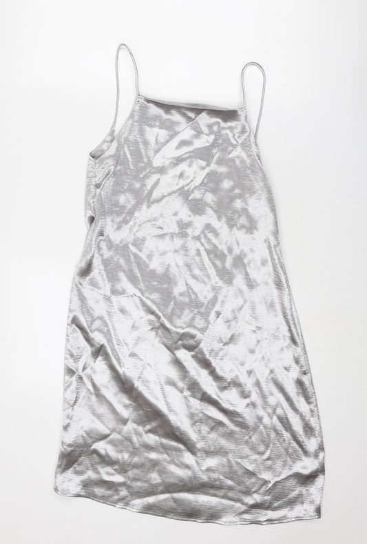 Mango Womens Silver Polyester Slip Dress Size M Square Neck Pullover